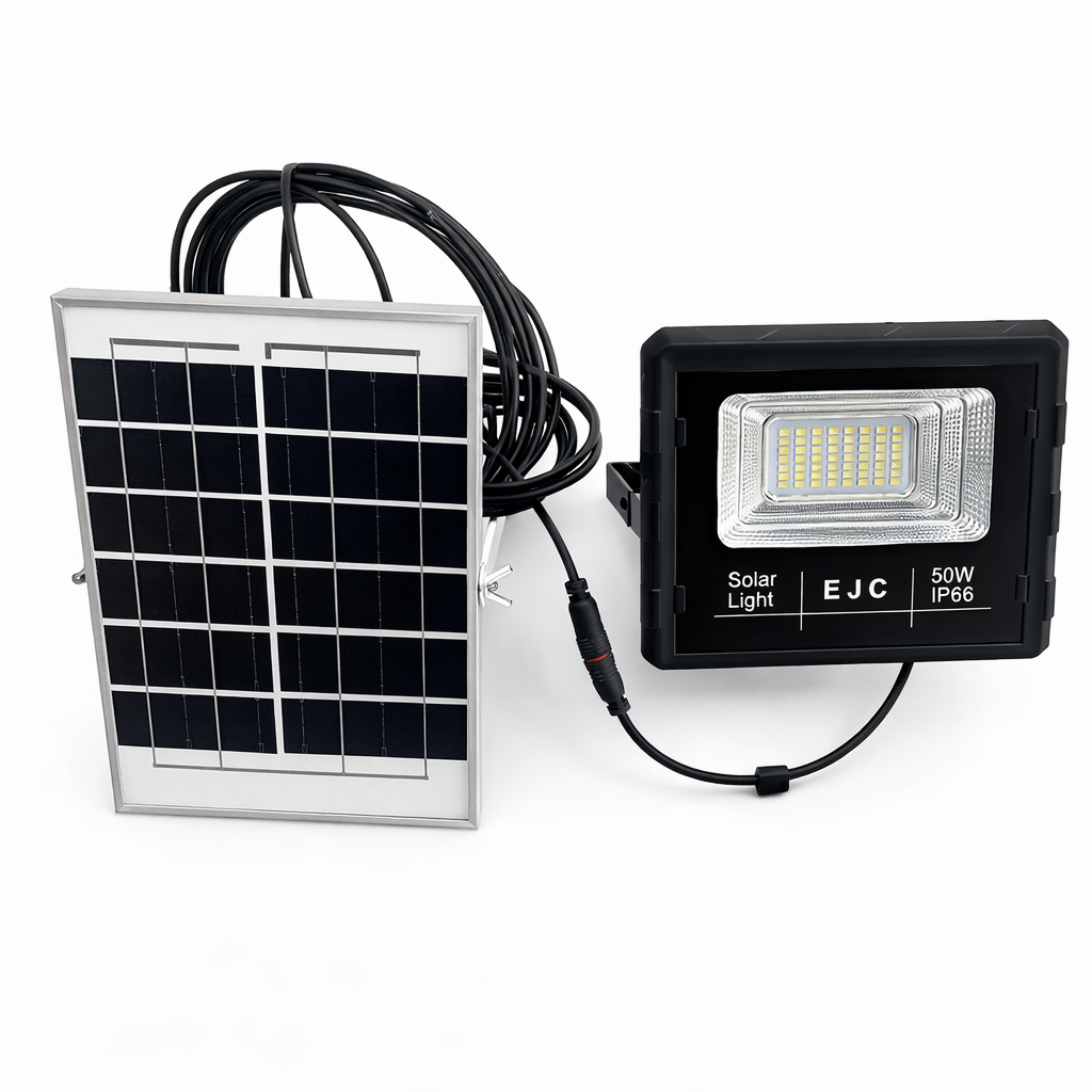 50W Solar LED Flood Light with Panel – IP66 Waterproof Outdoor Security Light ECJ