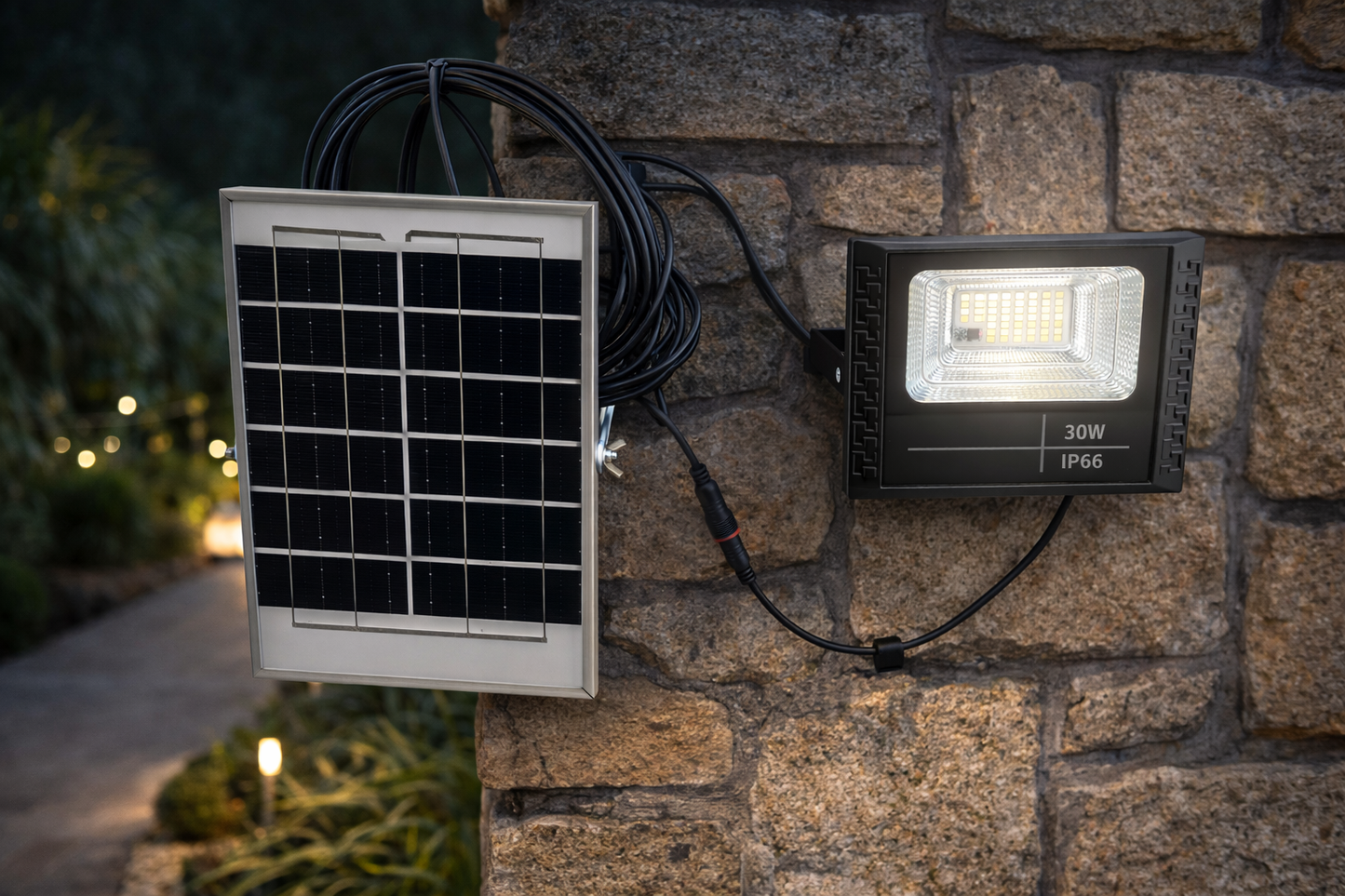 30W Solar LED Flood Light with Panel – IP66 Waterproof Outdoor Security Light ECJ