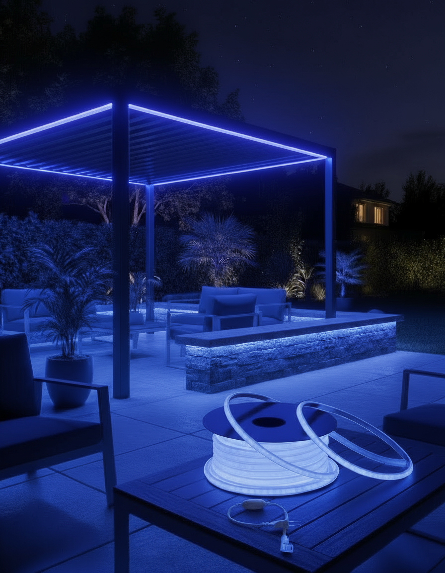 220V COB LED Strip Light – Blue | 8mm | IP65 Outdoor | 100M Roll (12cm Cuttable)