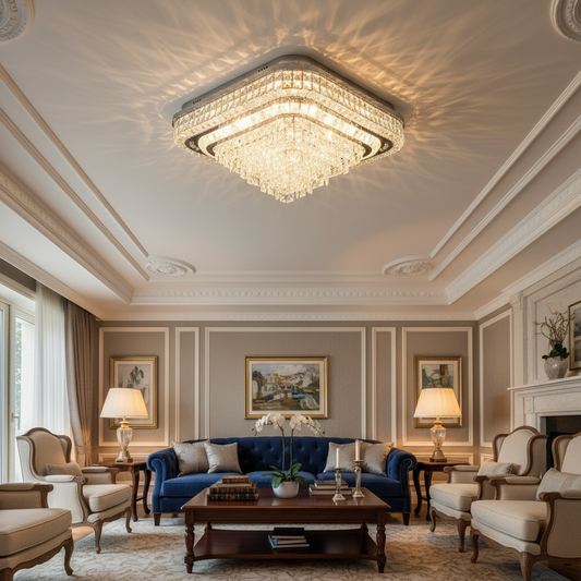 DX013 - LED Square Glass Chandelier, Gold, Modern