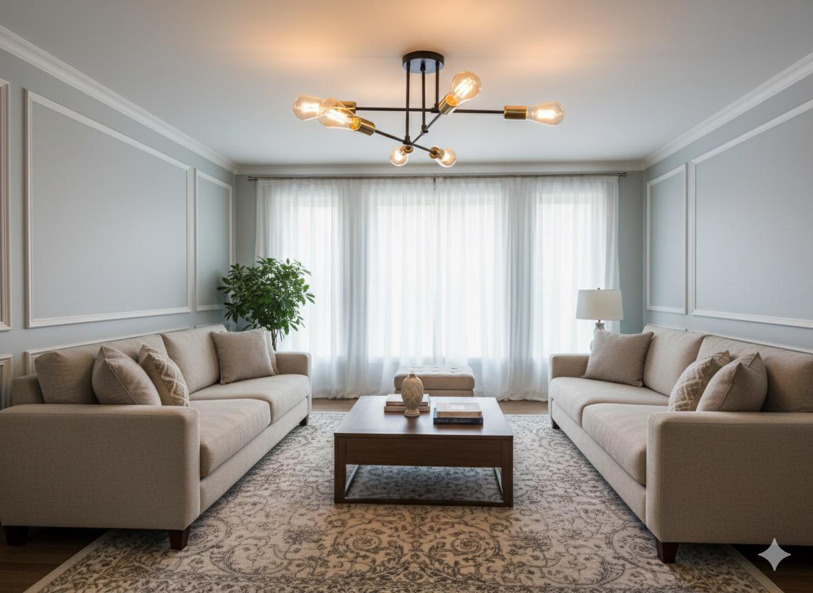 6-Light Black & Gold Sputnik Semi-Flush Mount Ceiling Light – E27 (Model 5001/6 GD)