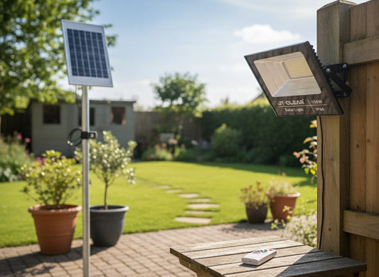 100w JT High Bright Solar Flood Light, Spotlight with Remote Control.