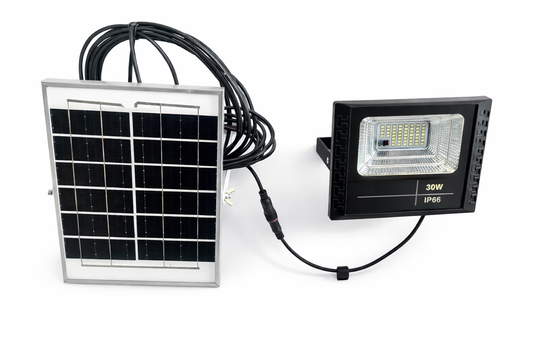 30W Solar LED Flood Light with Panel – IP66 Waterproof Outdoor Security Light ECJ