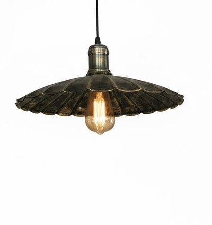 Industrial Brushed Black & Gold Metal Pendant Light – E27 Base