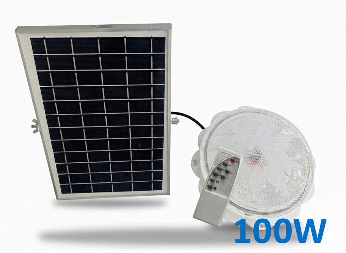 100w LED Solar Powered Ceiling Lamp Remote Control Timing indoor and Outdoor Waterproof Solar Ceiling Light with Solar Panel DX049 100W