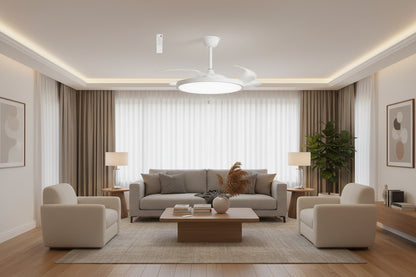 Deluxe Decorative Slim Ceiling Fan with invisible/Retractable Wind Blades and  Remote Control White
