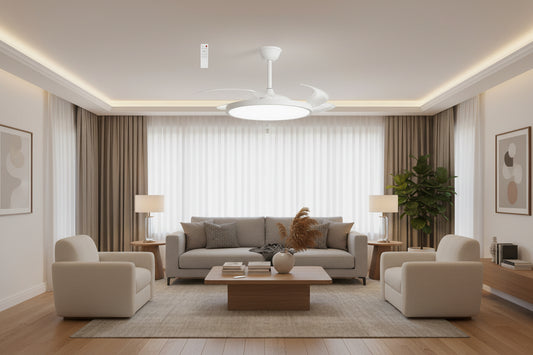 Deluxe Decorative Slim Ceiling Fan with invisible/Retractable Wind Blades and  Remote Control White