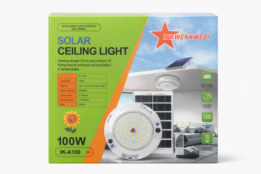 100W Solar LED Ceiling Light with Remote Control – Indoor Solar Lighting inkwenkwezi