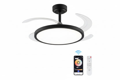 Deluxe Decorative Slim Ceiling Fan with invisible/Retractable Wind Blades and  Remote Control White