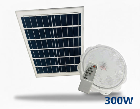 300w LED Solar Powered Ceiling Lamp Remote Control Timing Indoor and Outdoor Waterproof Solar Ceiling Light with Solar Panel DX050