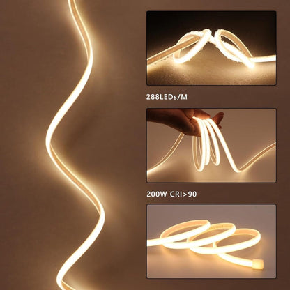 1M-8mm 220v LED COB STRIP LIGHT IP65 (Waterproof) 20W/M / (no transformer required )Color- Warm White-Cool White-Day Light-Blue-Red-Green-Yellow