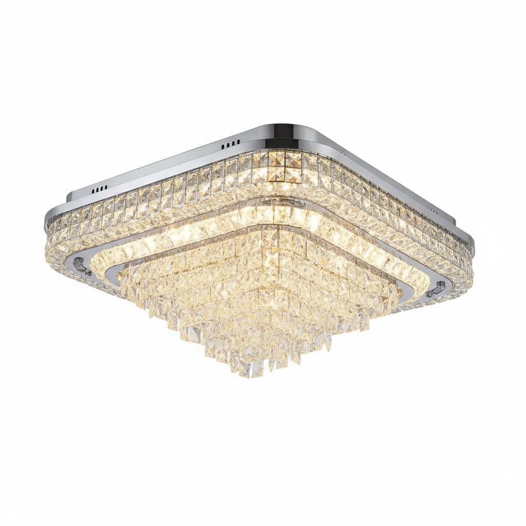 DX013 - LED Square Glass Chandelier, Gold, Modern