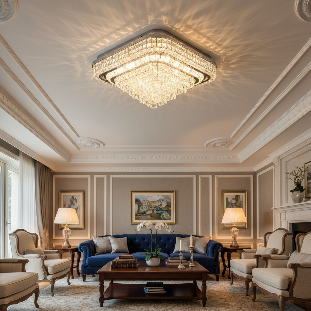 DX013 - LED Square Glass Chandelier, Gold, Modern