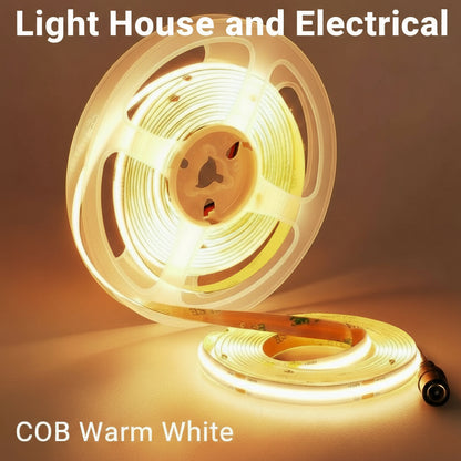 8mm 24VDC WARM WHITE 3000K LED COB  STRIP LIGHT IP20 14W/M /10M