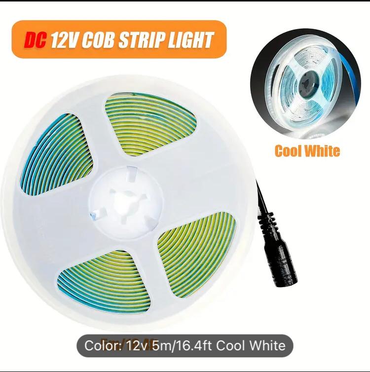 8mm 24VDC COOL WHITE 6500K LED COB  STRIP LIGHT IP20 14W/M /10M