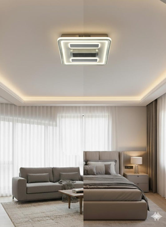 LED and Fan Modern Square light , Bedroom Study Living Room Fashion Decoration 3 Color Changing Ceiling Light(warm white ,cool white and day light) HTY-DX072