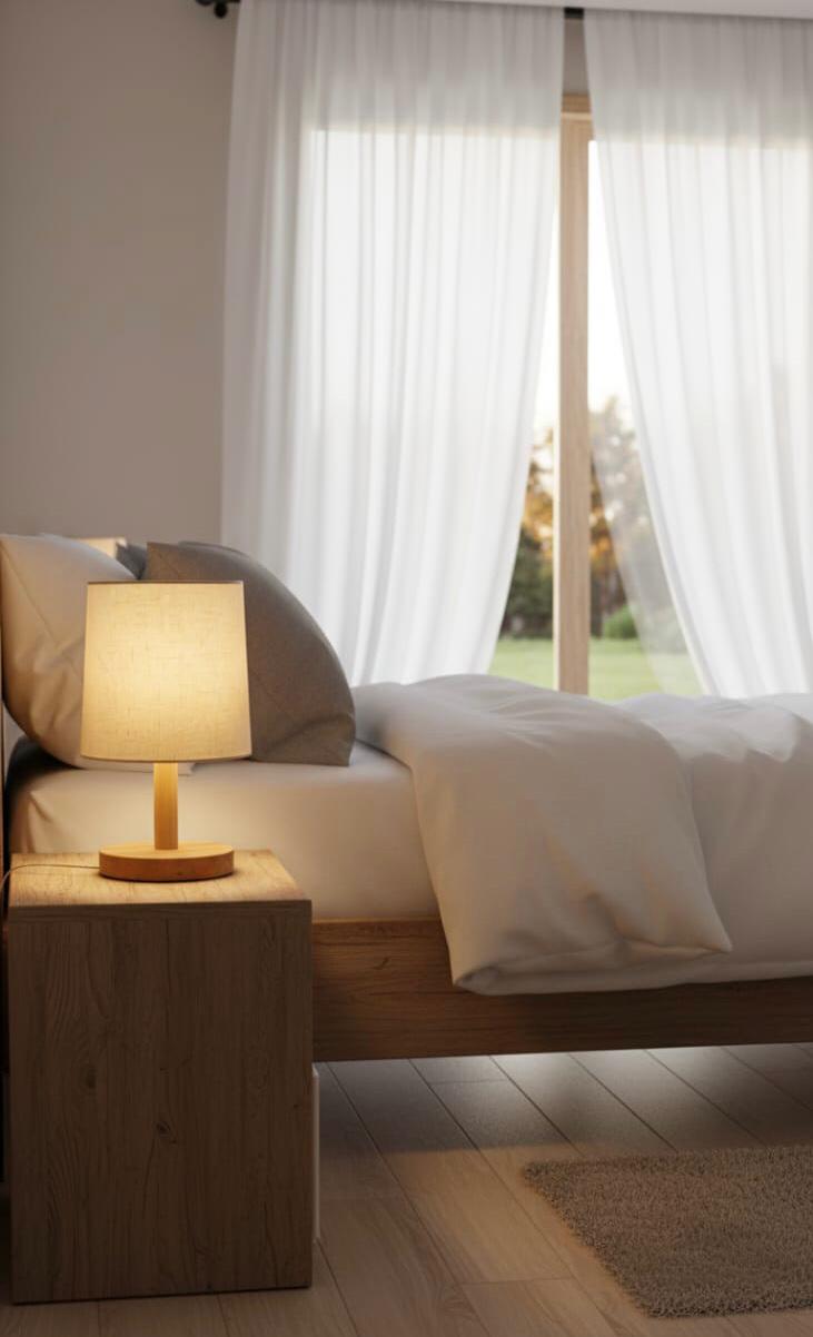 Table Lamp for Bedroom with Round Fabric Shade for Nightstand BQ-TL3006