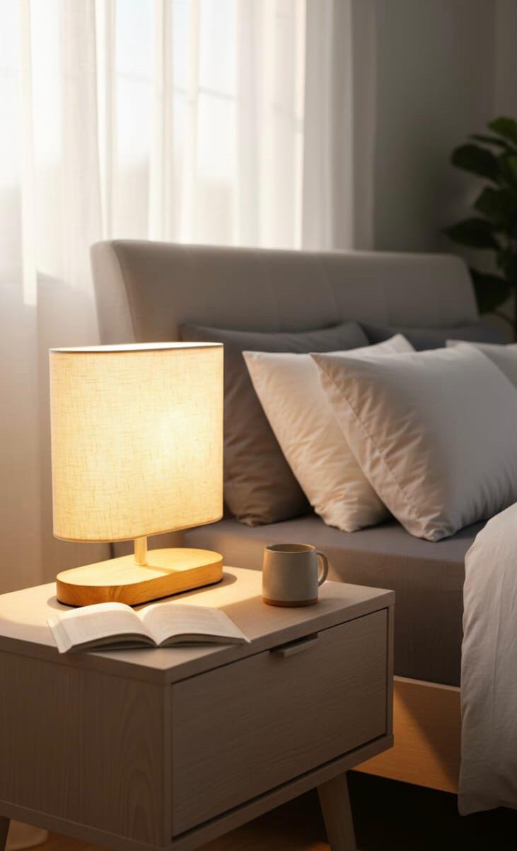 Table Lamp for Bedroom with Round Fabric Shade for Nightstand BQ-TL3010