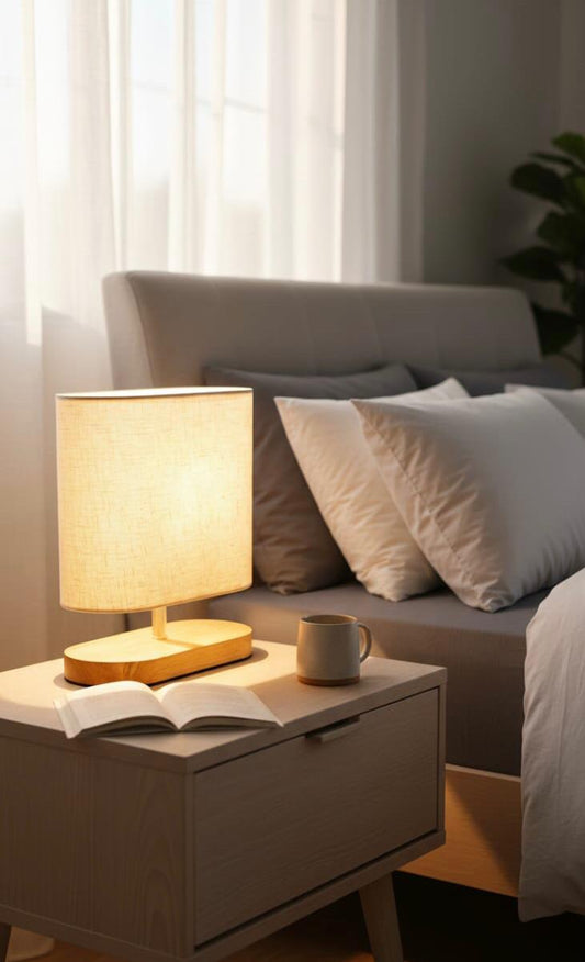 Table Lamp for Bedroom with Round Fabric Shade for Nightstand BQ-TL3010