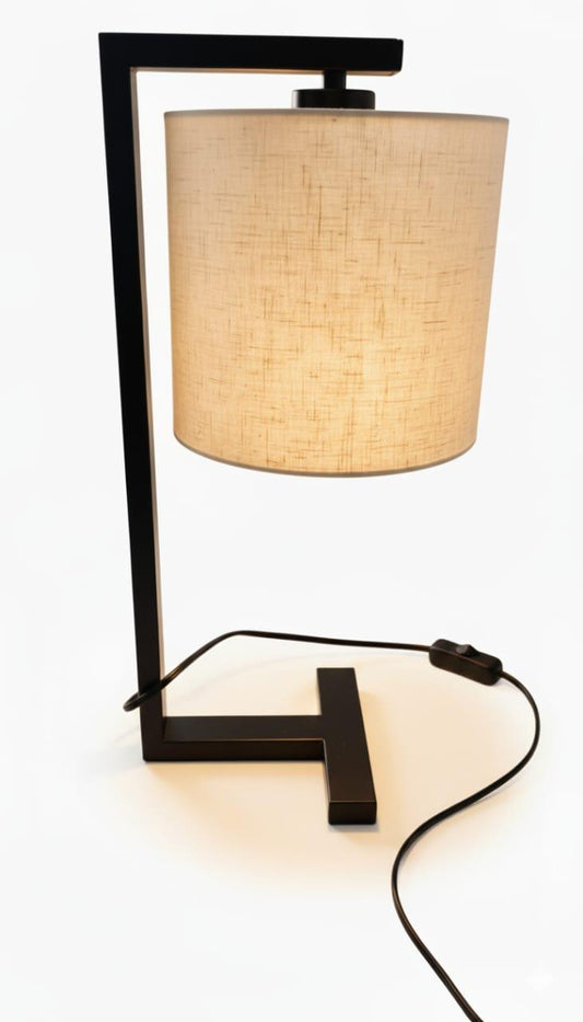 Geometric Black Frame Desk Lamp with Natural Shade JMX-25190/1T