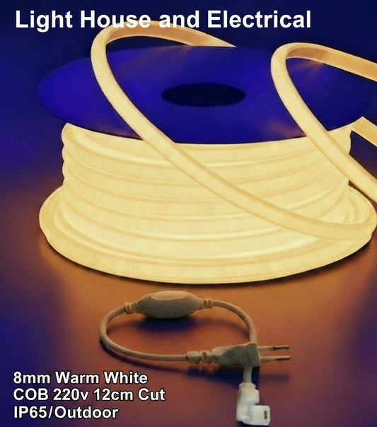 8mm-12cm Cut 220v-IP65/Outdoor Warm White COB LED Strip light
 100M